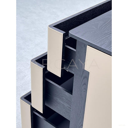 Nappa Leather Vertical Seam Minimalist Sideboard - scene