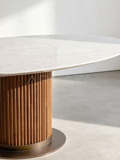 Marble Solid Wood Round Table - detail
