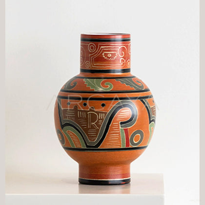 Vintage Chinese Hand Painted Totem Ceramic Vase - main