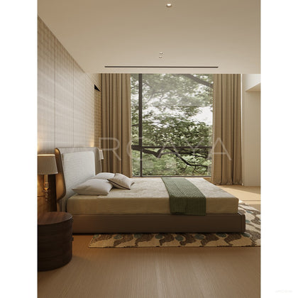 Wide Headboard Leather Trim Bed - scene