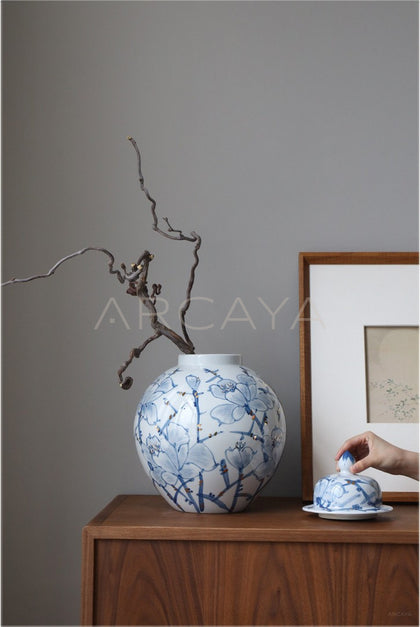 Jingdezhen Blue White Floor Jar Vase - scene