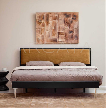 Ginger Yellow Velvet Bed - scene