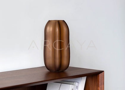 Vintage Ribbed Frosted Pumpkin Glass Vase - scene