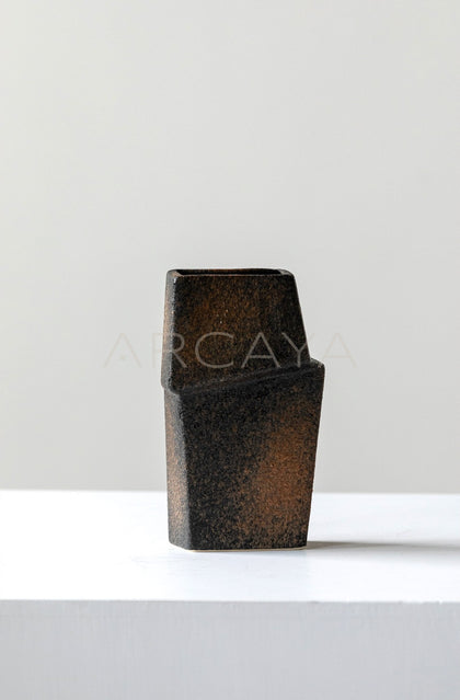 Handmade Offset Geometric Square Ceramic Vase - scene