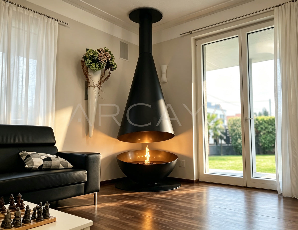 Cone Hanging Bio Ethanol Fireplace in detail