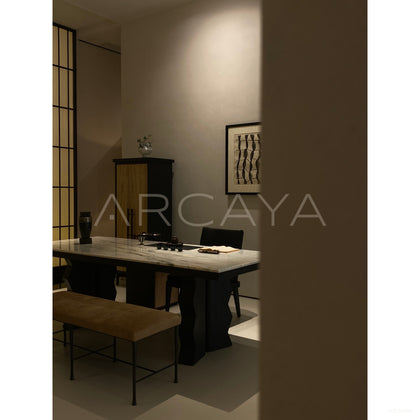 Red Oak Marble Black White Dining Table - scene