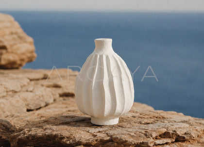 Wabi Sabi Ribbed White Ceramic Vase - scene