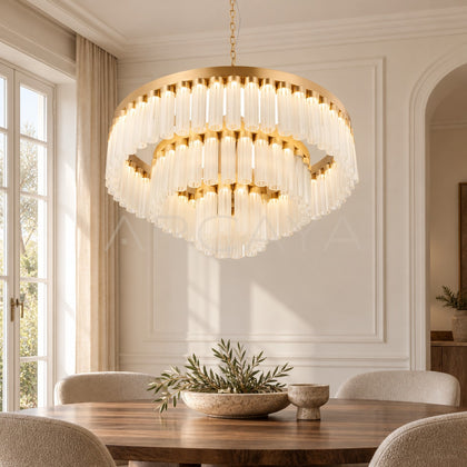 Gold Vertical Crystal Round Triple Pendant Light 3071 - main