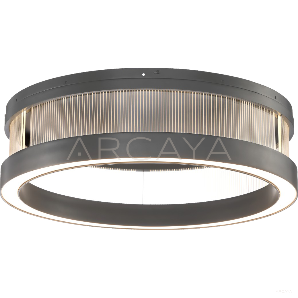Black Frame Ribbed Glass Ring Ceiling Light 97077 in detail