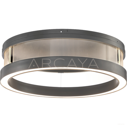 Black Frame Ribbed Glass Ring Ceiling Light 97077 - scene