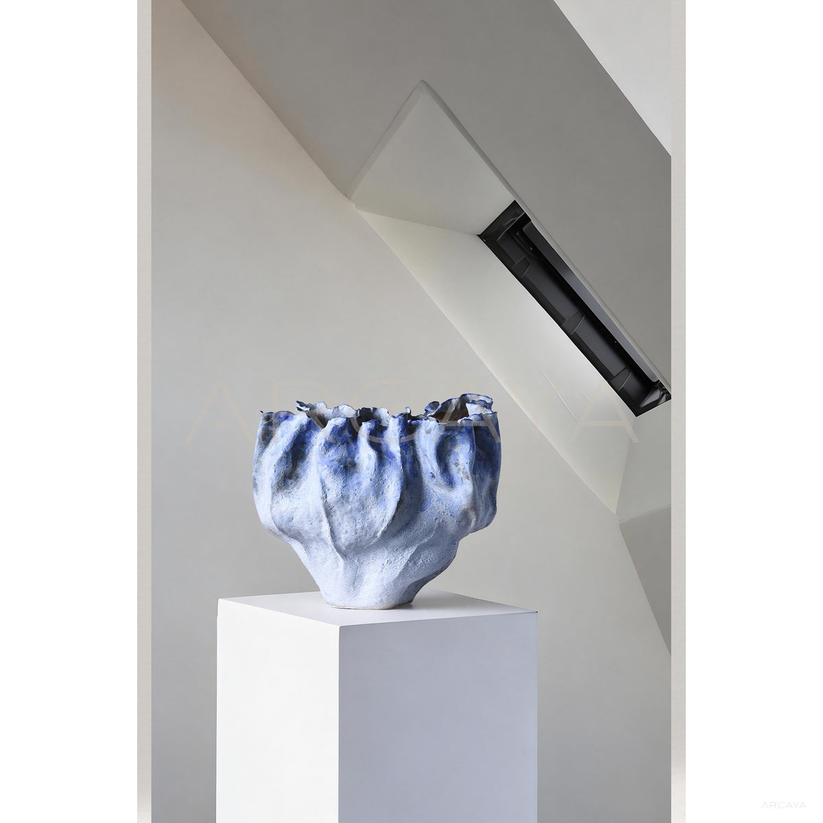 Hand Pinched Pleated Blue Grey Stoneware Vase in detail
