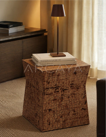 Vintage Woven Bamboo Side Table - scene