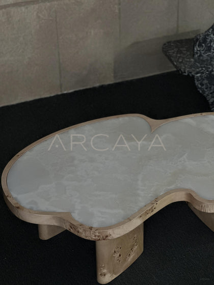 White Jade Marble Wood Base Coffee Table - scene