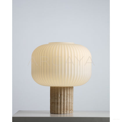 Travertine Ribbed Globe Table Lamp 95191 - scene