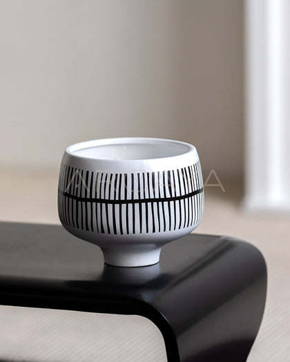 Hand Painted Black White Stripe Ceramic Vase - scene