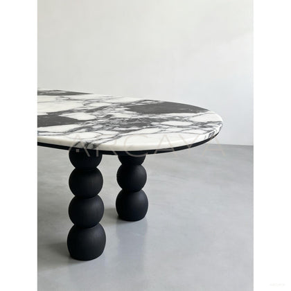 Ash Wood Marble Art Dining Table - scene