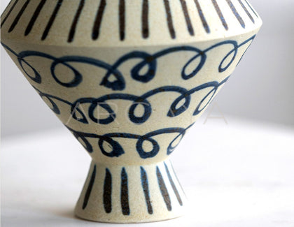 Dadan Hand Painted Blue Tiered Vase - scene