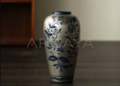 New Chinese Silver Base Blue White Vase - scene
