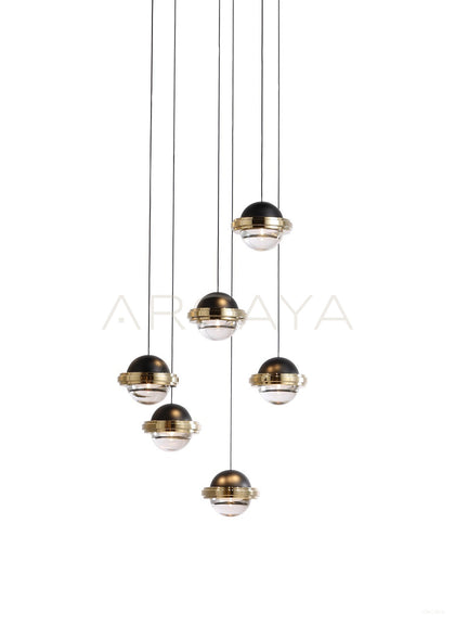 Gold Rim Glass Black Top Saucer Pendant Light 80563 - scene