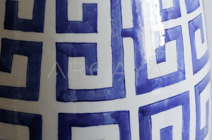 Blue White Fretwork Hand Painted Ceramic Drum Stool - scene