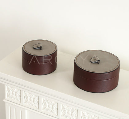 Vintage Brown Leather Storage Box - scene