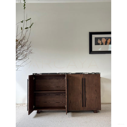 Mid Century Black White Marble Storage Cabinet - scene