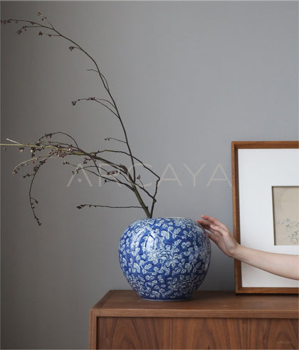 Blue White Song Aesthetic Entryway Jar Vase - scene