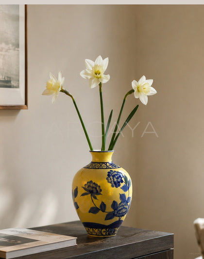 New Chinese Yellow Blue White Ceramic Vase - scene