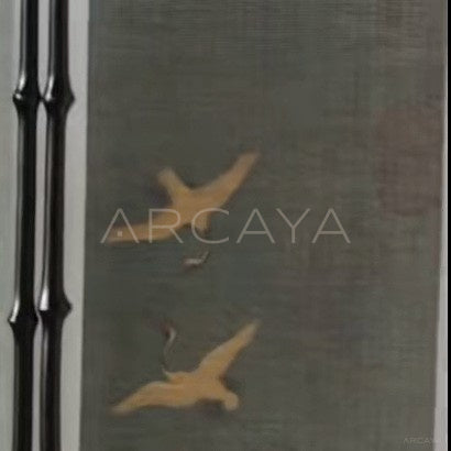 Flying Crane Landscape Four Panel Screen - detail