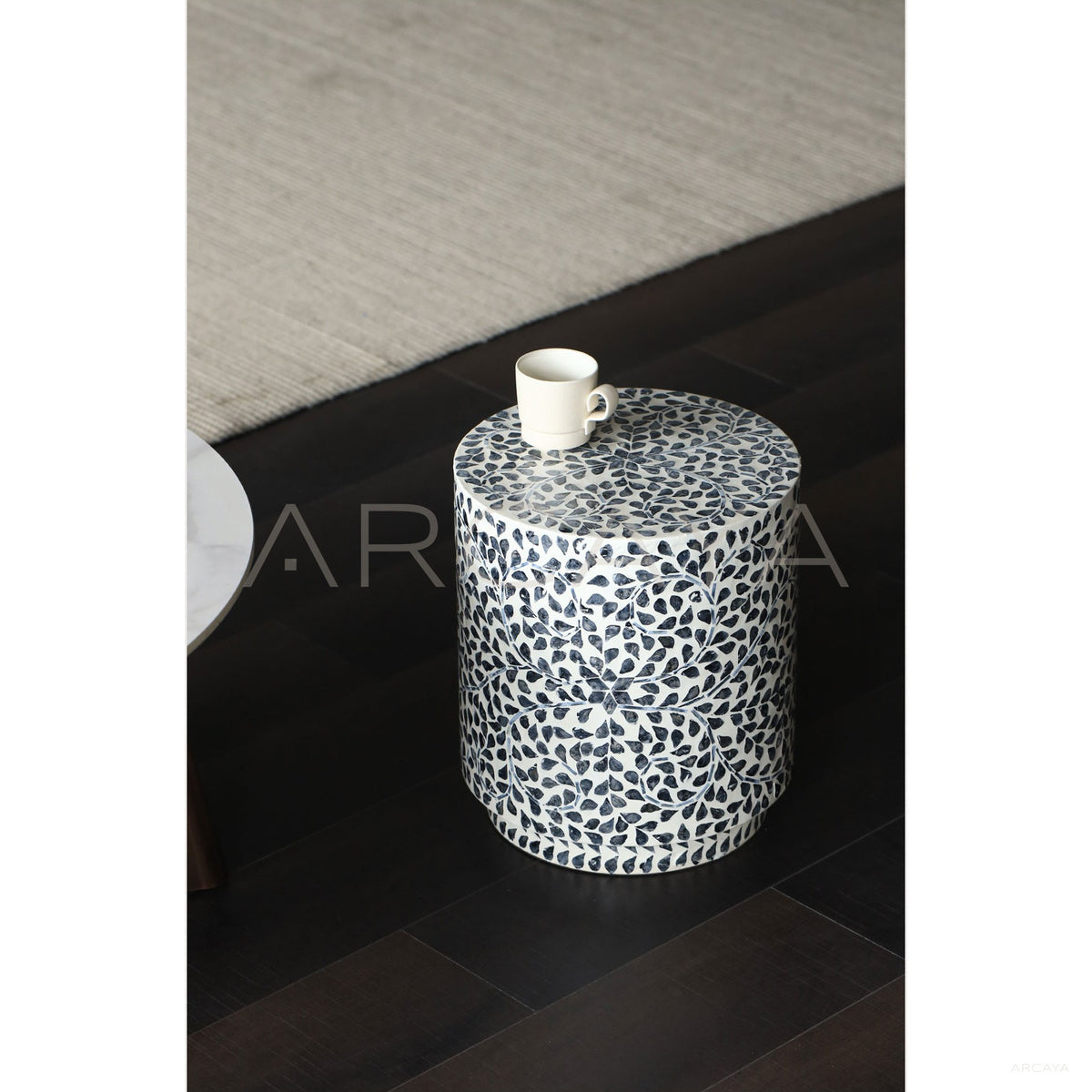 Shell Inlay Round Side Table Stool in detail