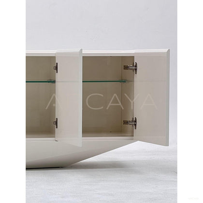 Pure White Matte Pyramid Base Four Door Sideboard - scene