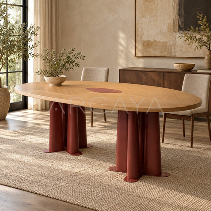 Oriental Metal Wood Stone Dining Table - scene