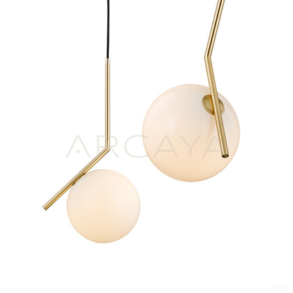Curved Arm Milky Globe Pendant Light 10563 - scene