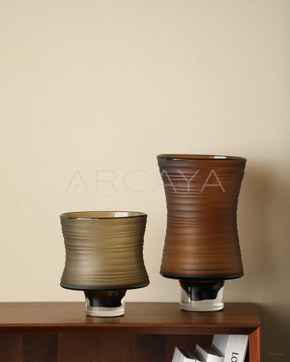 Vintage Brown Ribbed Frosted Glass Vase - scene