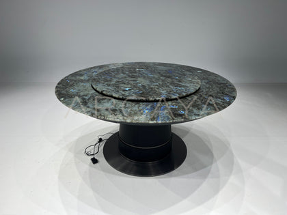 Daze Blue Jade Stone Electric Round Dining Table - scene