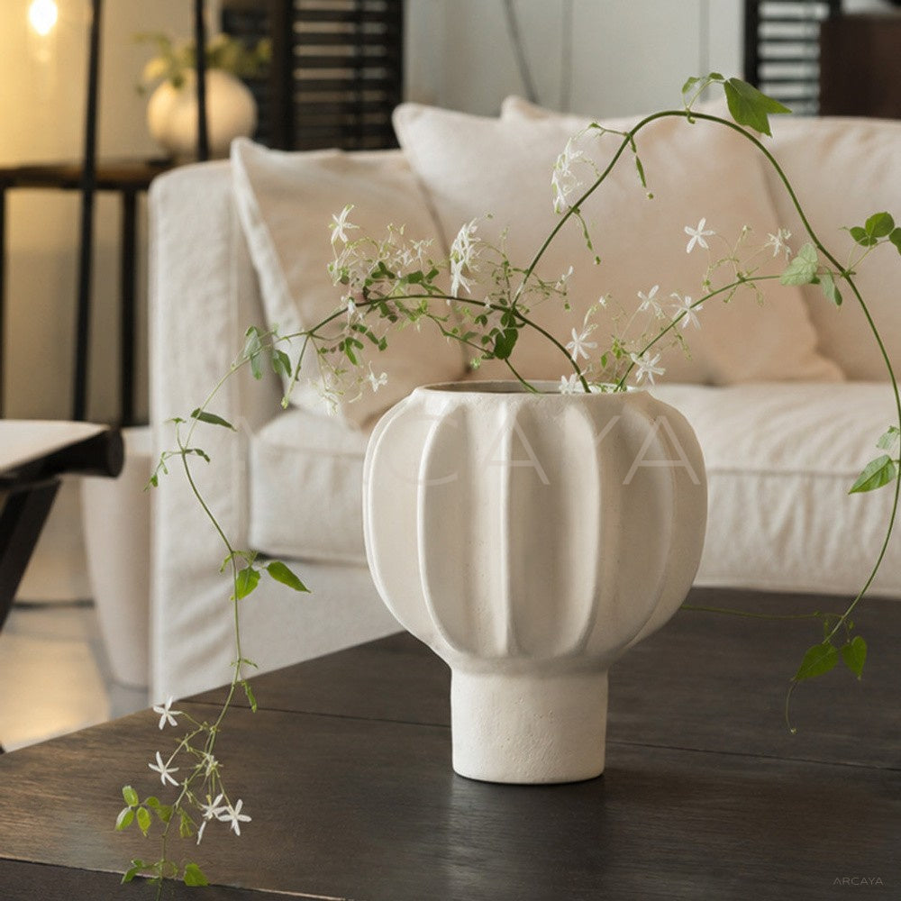 Handmade Ribbed Ceramic Vase Entryway - main