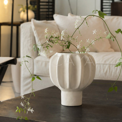 Handmade Ribbed Ceramic Vase Entryway - main
