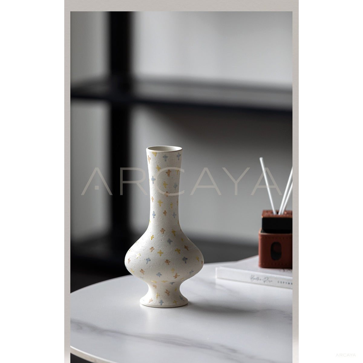 Hand Painted Cross Pattern Long Neck Vase in detail