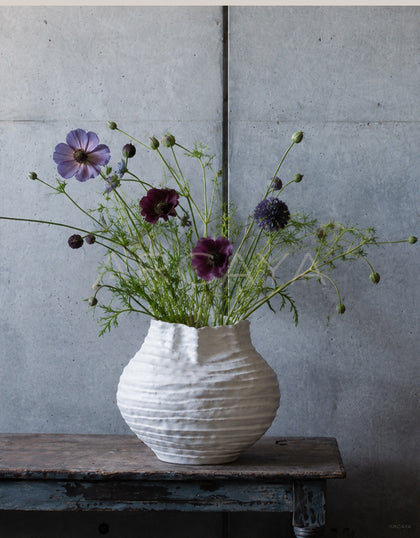 Plain White Layered Pleat Ceramic Vase - scene