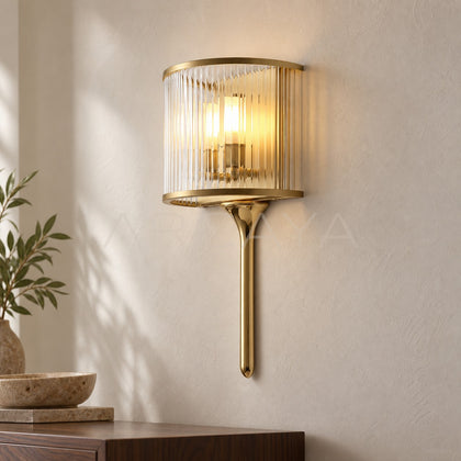 Gold Rod Ribbed Glass Wall Light 22001 - main