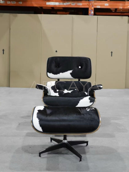 Black Leather Mid Century Lounge Chair - scene