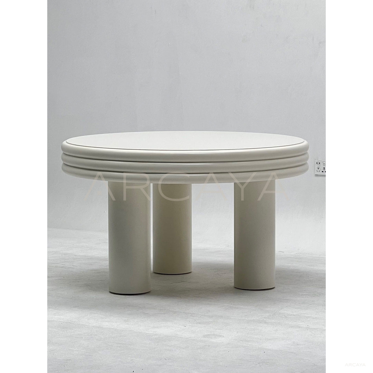 Cream Stacked Edge Column Leg Table in detail