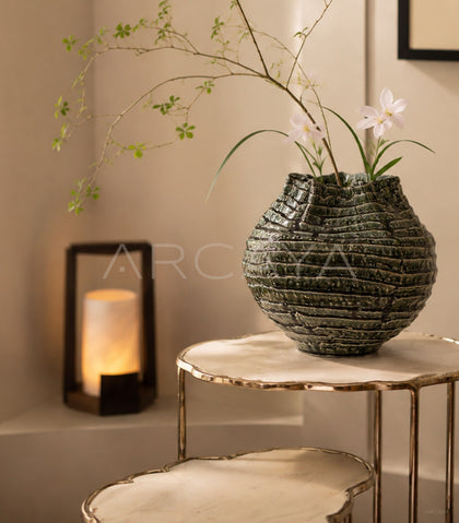 Handmade Spiral Layered Stoneware Vase - scene
