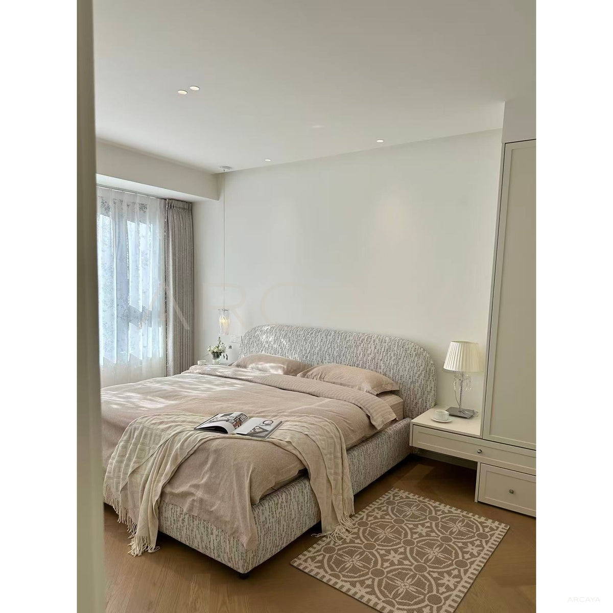 Curved Cotton Linen Bed in detail