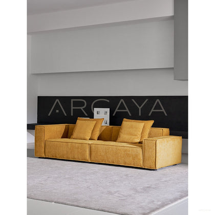 Italian Minimalist Ginger Chenille Block Sofa - scene