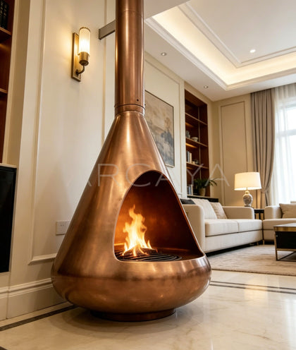 Bronze Water Drop Floor Fireplace - scene