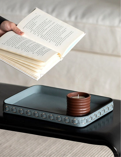 Vintage Handwoven Leather Square Tray - scene