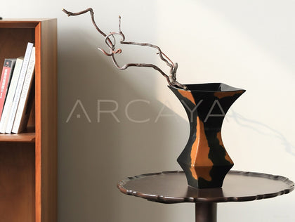 Mid Century Black Brown Kiln Glaze Vase - scene