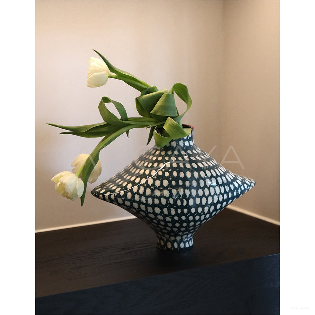 Geometric Diamond Ceramic Vase in detail