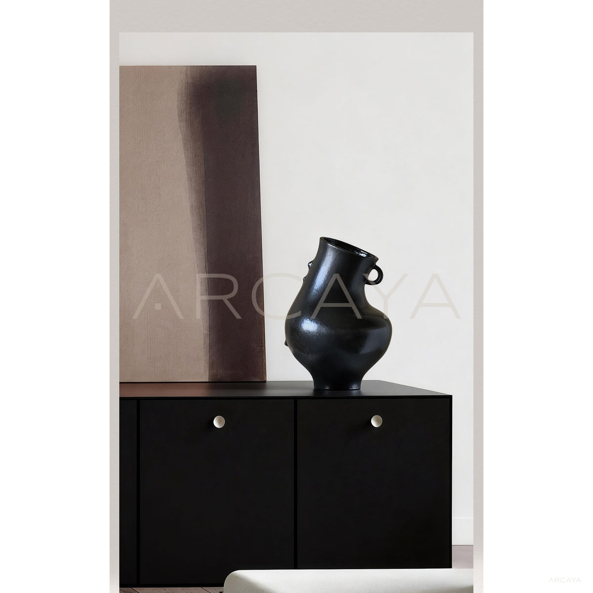 Wabi Sabi Black Double Ear Ceramic Vase in detail